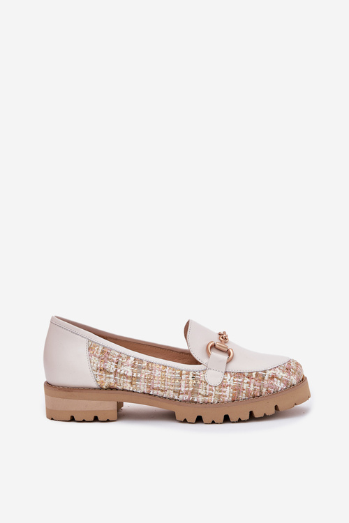 Жіночі Шкіряні Мокасини З Золотим Детаєм Світло-бежеві Лаура Мессі 2938