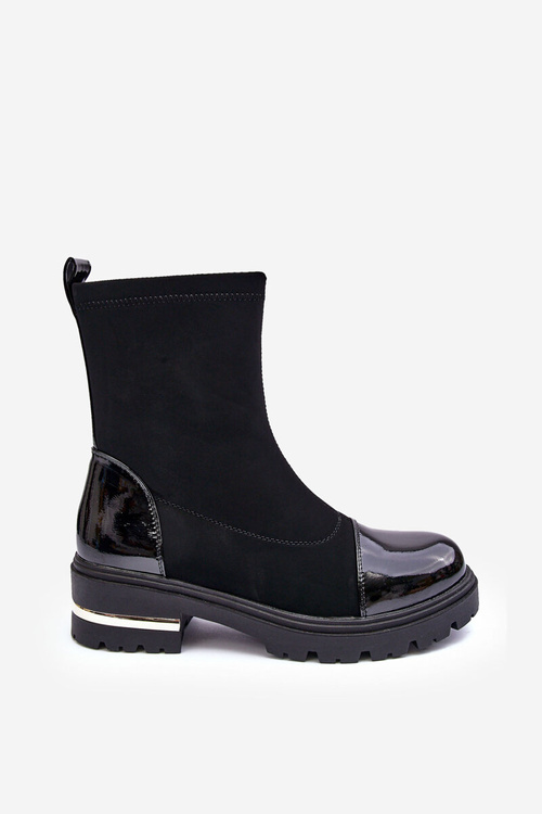 Чорні шкіряні класичні ботильйони на плоскому каблуці