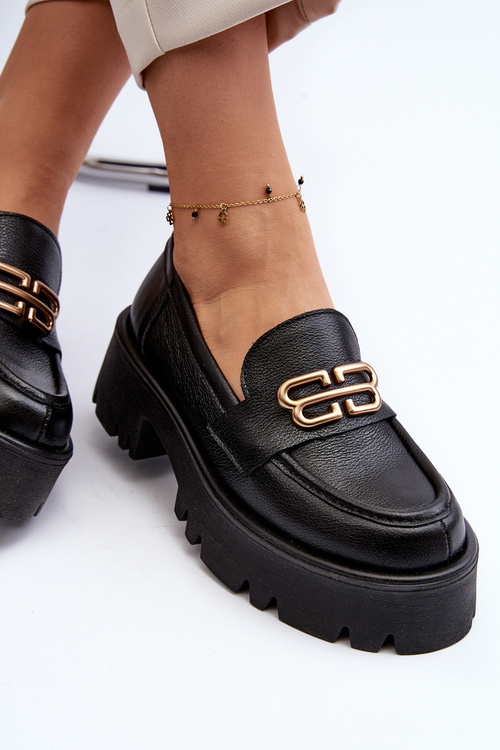 Чорні жіночі лофери з натуральної шкіри Zazoo 20164