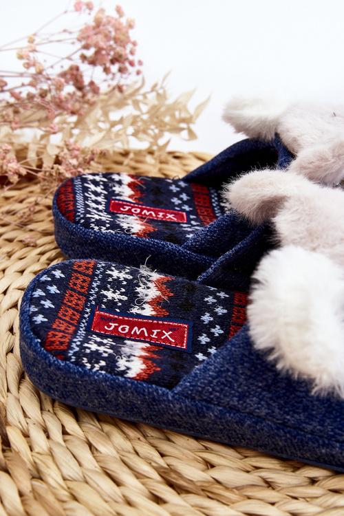 Дитячі тапочки на товстій підошві з ведмедиком темно-синій Dasca