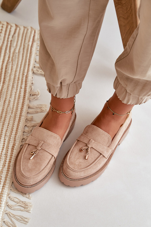 Жіночі еко замшеві мокасини з декором бежеві Verindalle