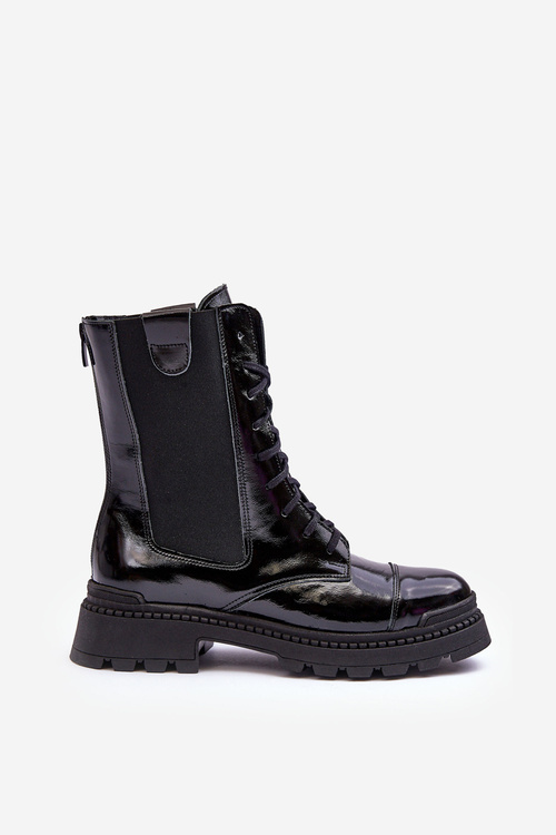 Шкіряні жіночі ботильйони на шнурівці Чорні Nicole 2836