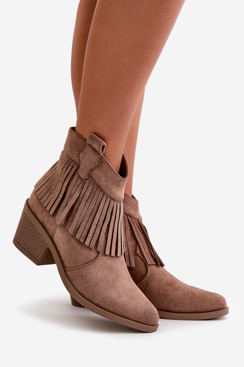 Жіночі ковбойські черевики на блискавці, еко-замшеві, коричневі S.Barski HY42-127