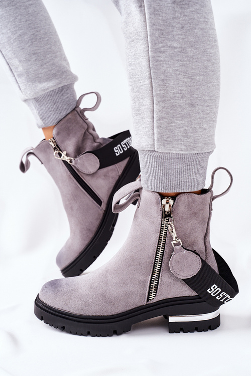 Чоботи утеплені на блискавці Кортона сірого кольору