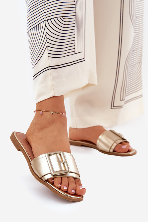 Плоскі Жіночі Сандалі Еко Шкіра З Пряжкою Золоті Bamma