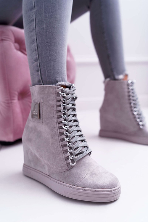 Жіночі кросівки Lu Boo з ланцюжками замшеві сірі Monica