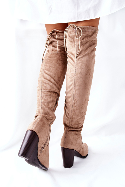 Жіночі високі чоботи на підборах бежеві Monleek