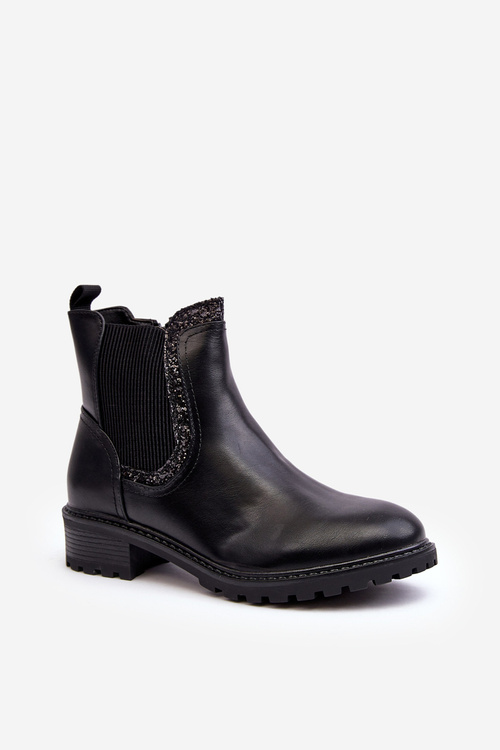 Жіночі ботильйони на низькому ходу на підборах чорного кольору Kassona