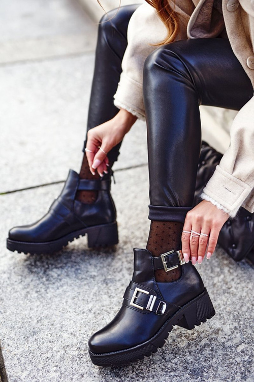 Чоботи жіночі на підборах чорні Frago