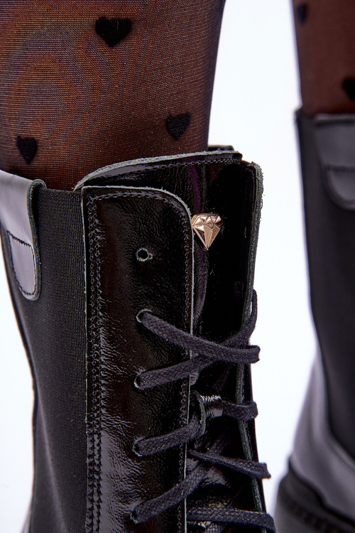 Шкіряні жіночі ботильйони на шнурівці Чорні Nicole 2836