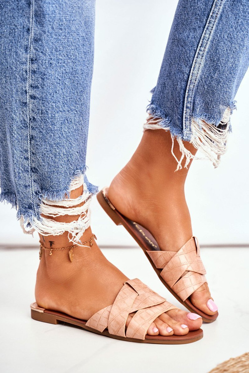 Жіночі шкіряні шльопанці зі змійкою, рожеві Chance