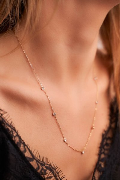 Жіноче золоте намисто, ланцюжок, знаменитості, білі стрази, Ельвіра