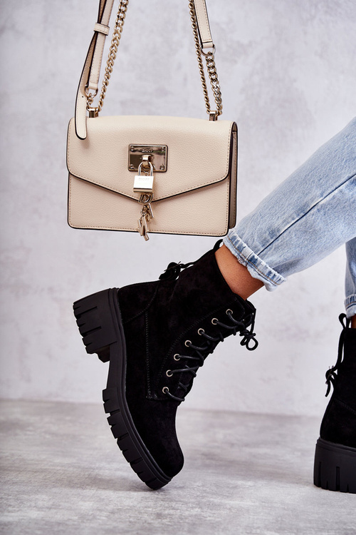 Жіночі замшеві теплі чоботи на блискавці чорного кольору Emilien