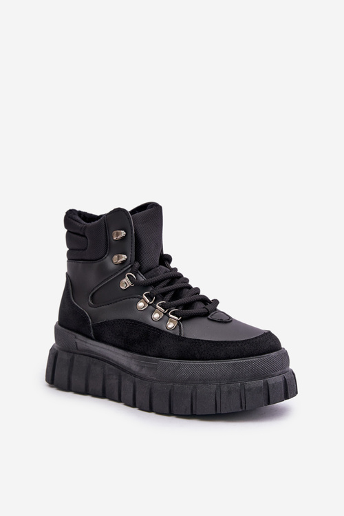 Жіночі утеплені ботильйони на платформі чорні Jelenia