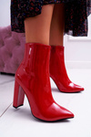 Жіночі гостроносі чоботи на шпильці лаковані червоні деменси