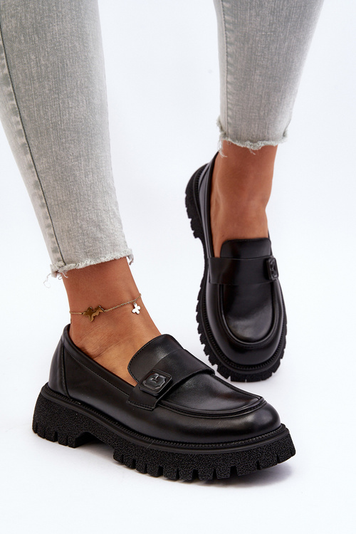 Чорні жіночі лофери Flanila з ремінцем