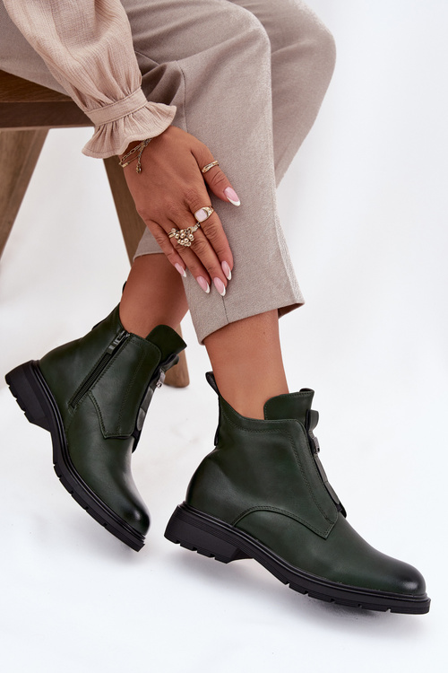 Зігріті жіночі черевики на блискавці з декоративним елементом темно-зелений Roselle