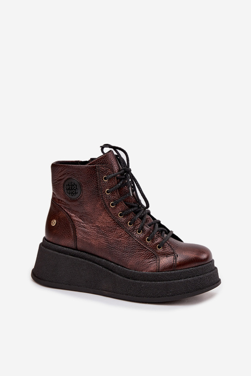 Шкіряні чоботи на масивній платформі Maciejka 06309-32 металевий коричневий