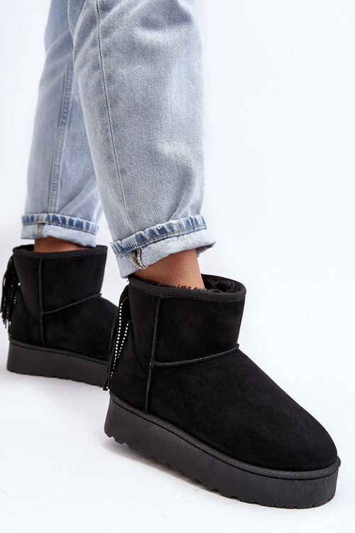 Жіночі зимові черевики на масивній платформі та бахромі Black Lirico