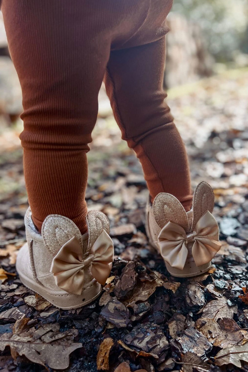 Теплі зимові черевики з бантами для дівчинки бежеві Meriva