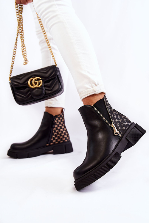 Жіночі шкіряні черевики на декоративній блискавці Чорні Lorra