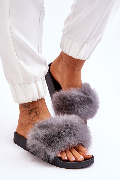 Жіночі гумові тапочки з хутром сірі Лукреція