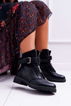 Жіночі черевики на плоскій каблуці мілітарі чорні Travist