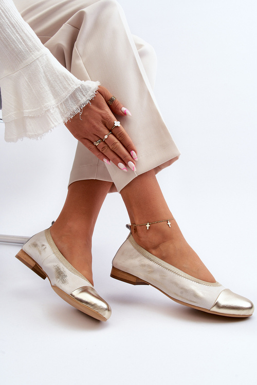 Шкіряні балетки Zazoo 2890 Золоті зіпсовані