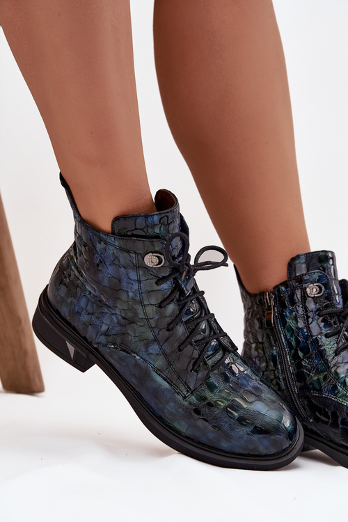 Лаковані жіночі чоботи з натуральної шкіри D&A LZ52-962 темно-синій