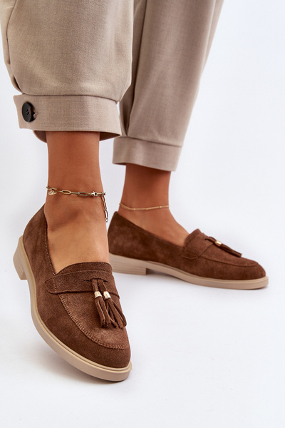 Замшеві жіночі лофери Zazoo 3420 на плоскій підошві коричневі