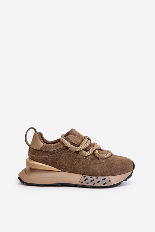 Жіночі замшеві кросівки на платформі з товстою шнурівкою Artiker 54C1466 Світло-коричневий