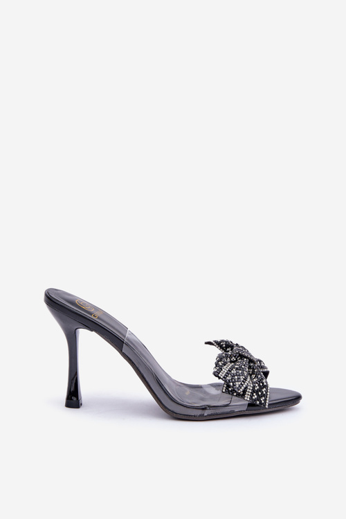 Прозорі Туфлі На Каблуку З Блискучим Бантом Чорні Viosta
