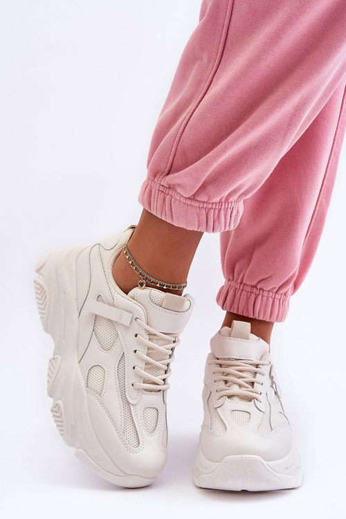 Жіночі кросівки на масивній платформі бежеві Agnenia