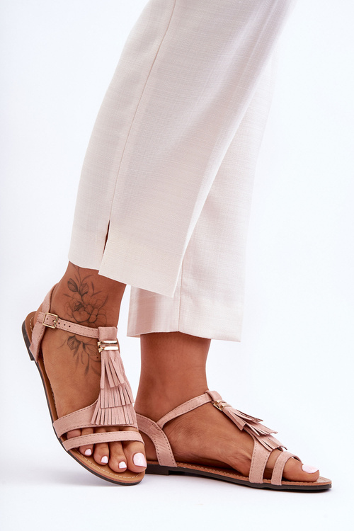 Замшеві босоніжки на плоскій підошві з бахромою Viva