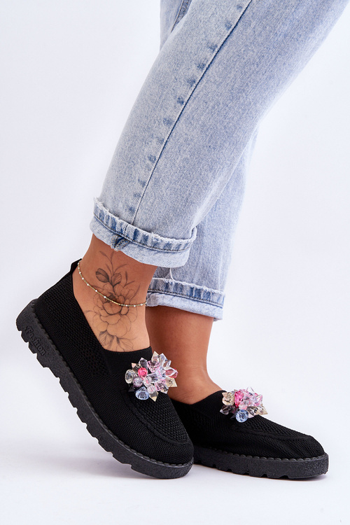 Жіночі сліпони з камінням чорні прості