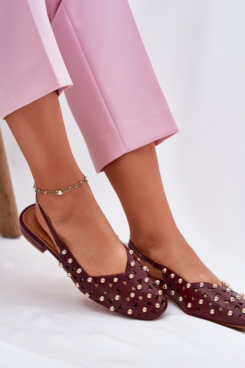 Прикрашені Балетки На Плоскому Каблуці Бордові Nilarisela