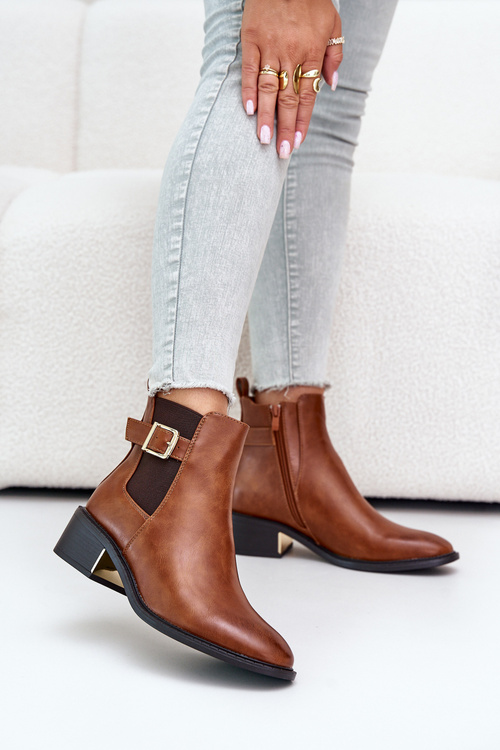 Жіночі ботильйони на невисокому каблуці з золотистою пряжкоюCamel Vomera