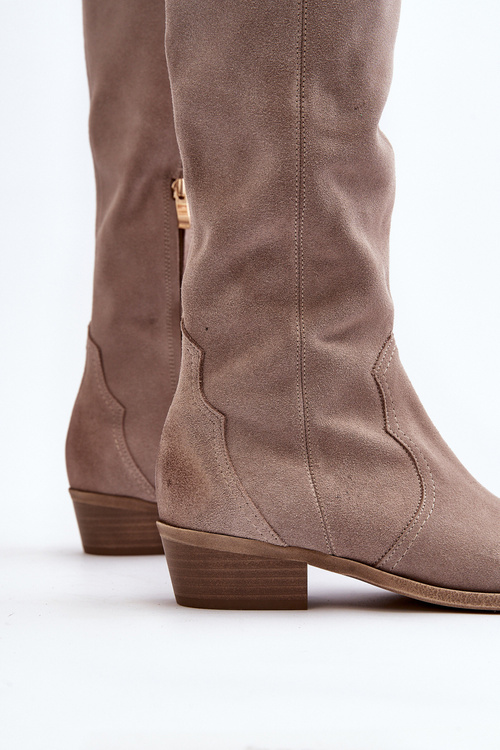 Жіночі замшеві ковбойські чоботи Zazoo 3427 Cappuccino