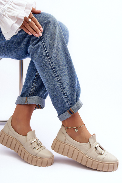 Жіночі шкіряні півчеревики на платформі бежеві Lewski 3398