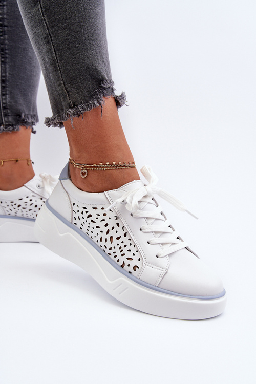 Білі шкіряні жіночі кросівки на платформі Peilaeno