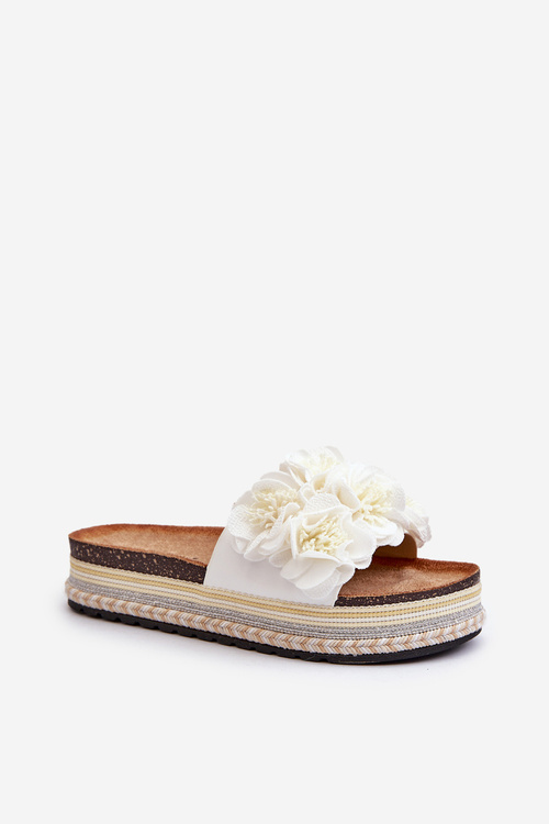 Жіночі босоніжки на платформі, прикрашені квітами, білі Nodina