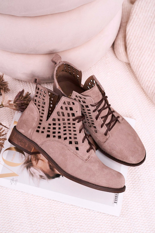 Жіночі ажурні чоботи замшеві капучіно Сусанна