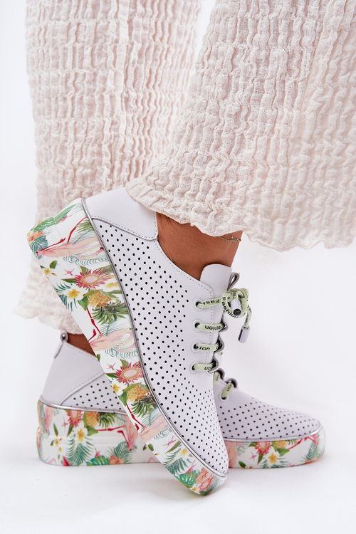 Шкіряні Черевики На Танкетці З Візерунком Artiker 54C1807 Біло-Зелені