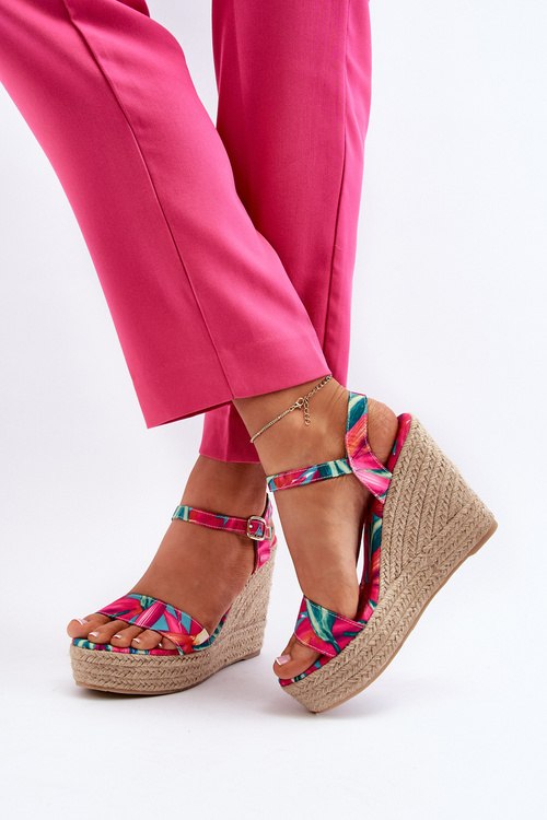 Босоніжки на танкетці з малюнком кольору фуксія Anihazra