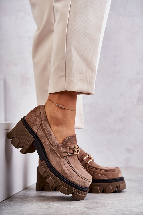 Замшеві туфлі на високих підборах із золотистим декором Коричневий Лурд