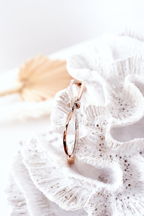 Сталевий браслет із кубічним цирконієм рожевого золота