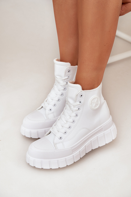 Утеплені Високі Кросівки Для Жінок На Платформі З Блискавкою Білі Sarira