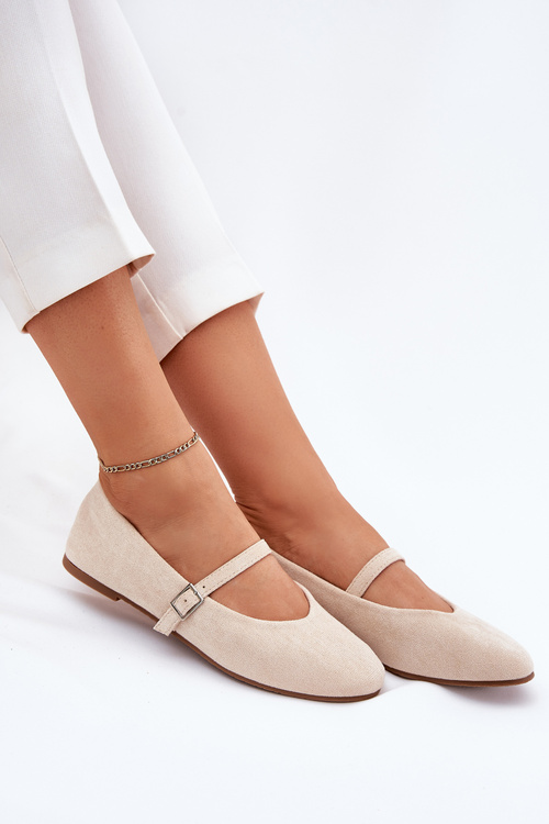 Плоскі Балерини З Пояском Еко Замшеві Бежеві Tirilina
