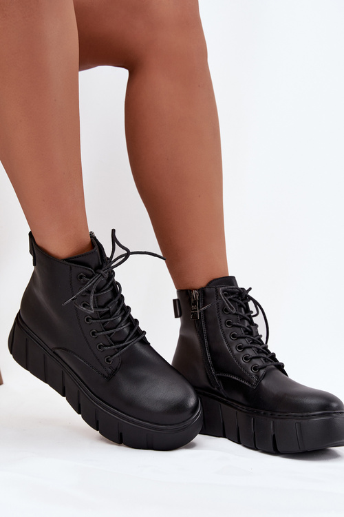 Шкіряні утеплені жіночі чоботи на платформі Vinceza 66803 Чорні