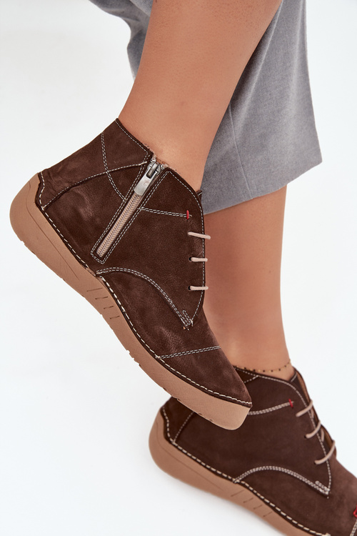 Шкіряне жіноче взуття з прошивками на блискавці Artiker 57C2117 коричневе